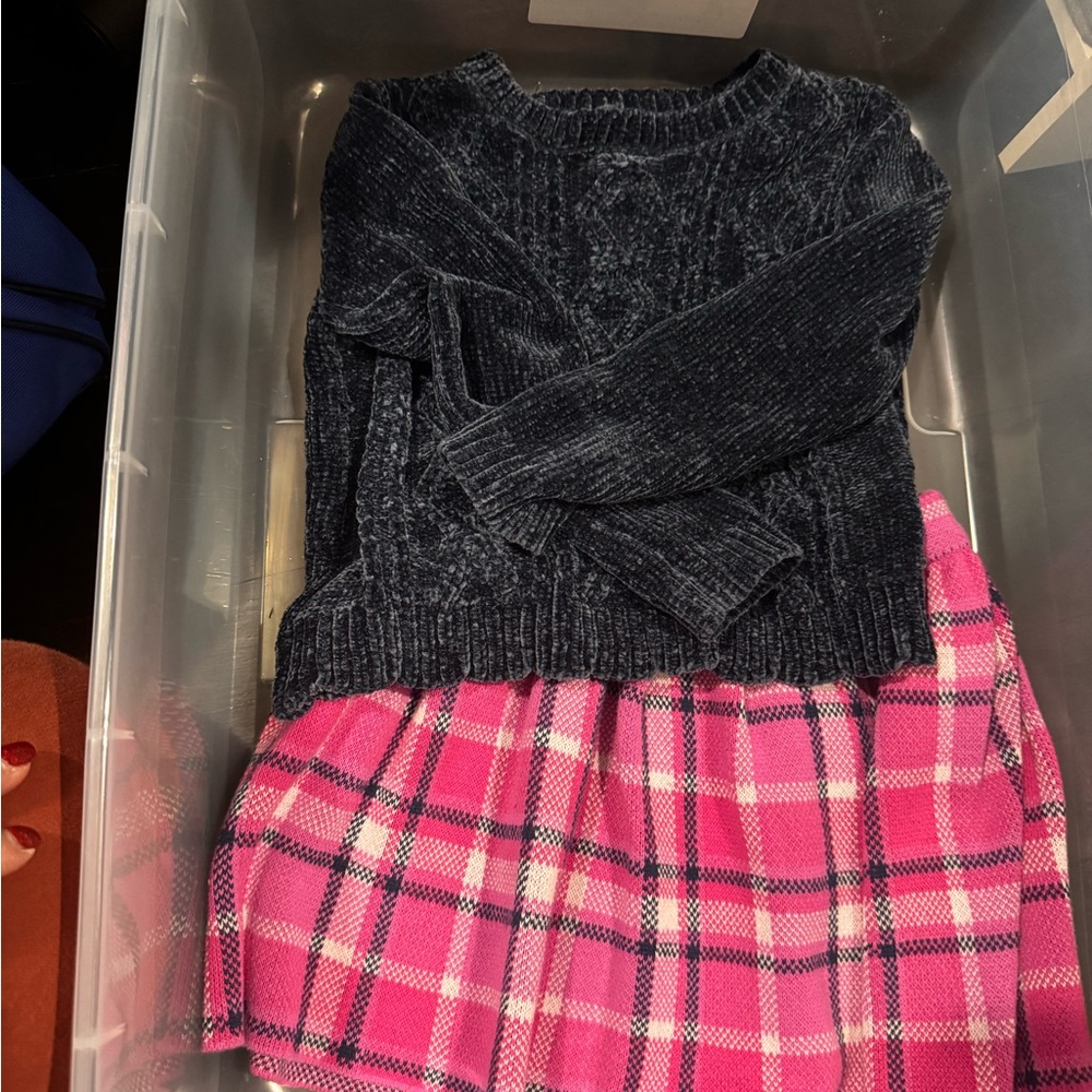 Cozy Navy and Pink Plaid Kids Sweater Top